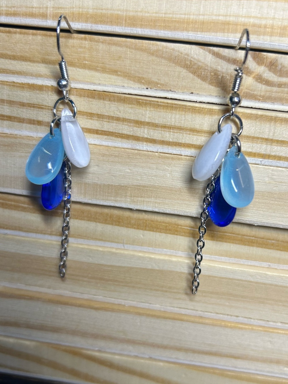 3/$25 Dainty Blue & White Glass Teardrop Dangle Earrings